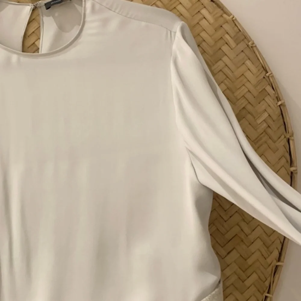 Stunning 100% Silk Light Grey JOSEPH Blouse w/ Wool Felt Detailing‎